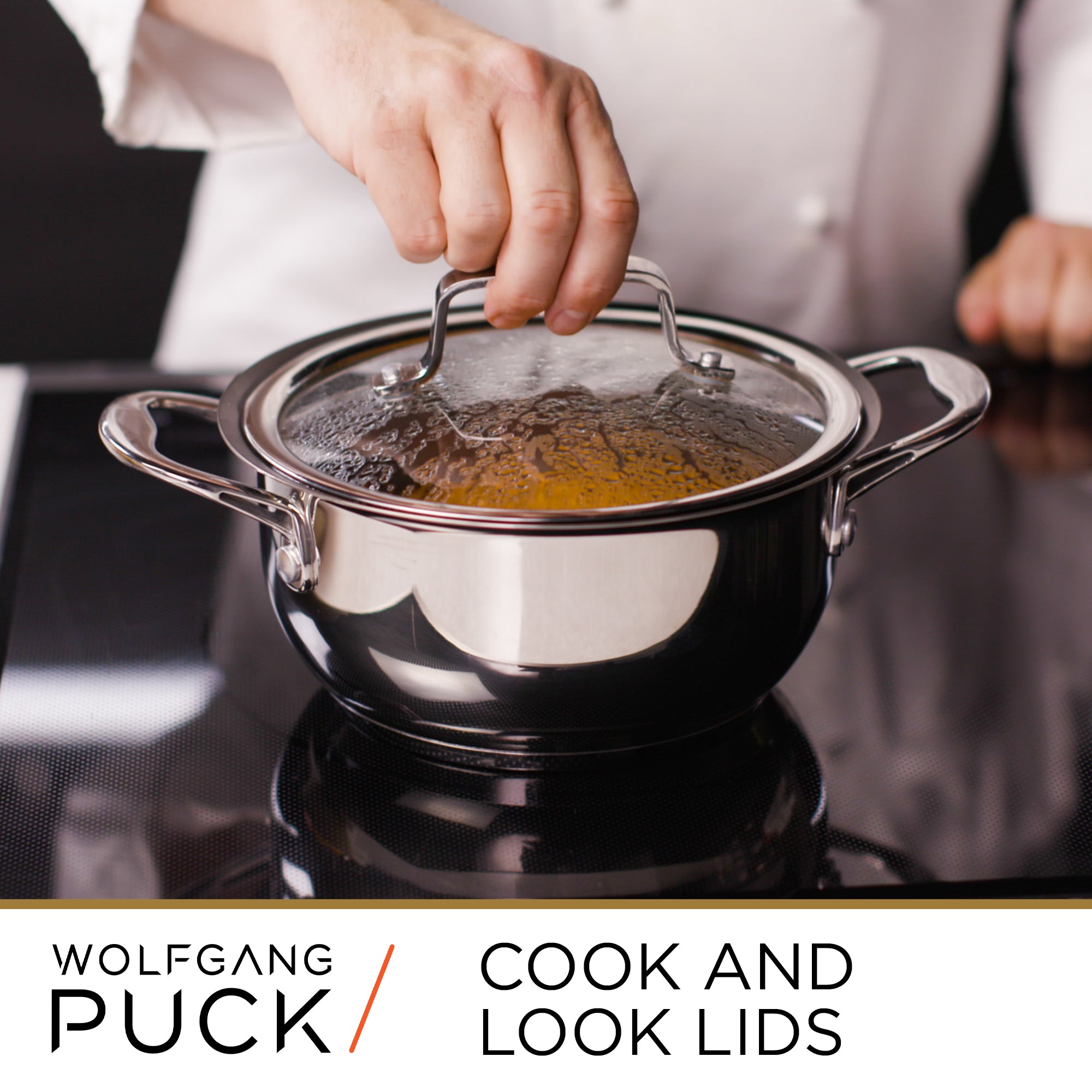 Wolfgang Puck 3-Piece Stainless Steel Skillet Set, Scratch-Resistant  Non-Stick Coating, Includes a Large and Small Skillet, Clear Tempered-Glass  Lid, Cool Touch Handles, Extra-Wide Rims 