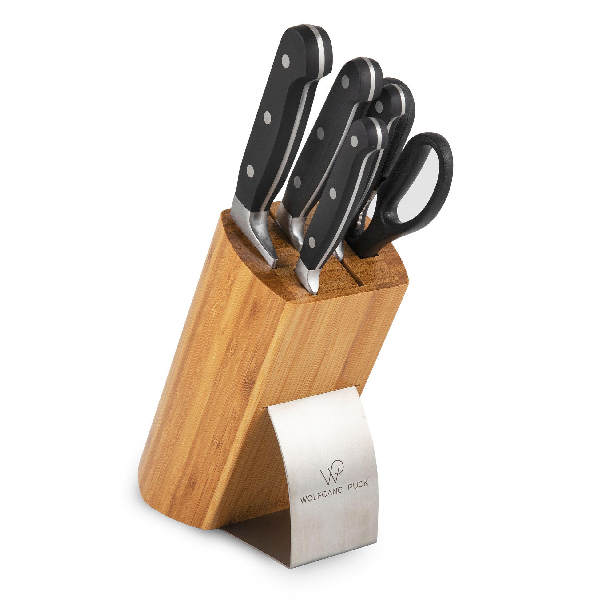  Wolfgang Puck 6-Piece Fully-Forged Stainless Steel Knife Set  with Knife Block; Carbon Stainless Steel Blades and Ergonomic Handles;  Blonde Wood Block with Acrylic Safety Shield; Chef Quality Cutlery: Home &  Kitchen