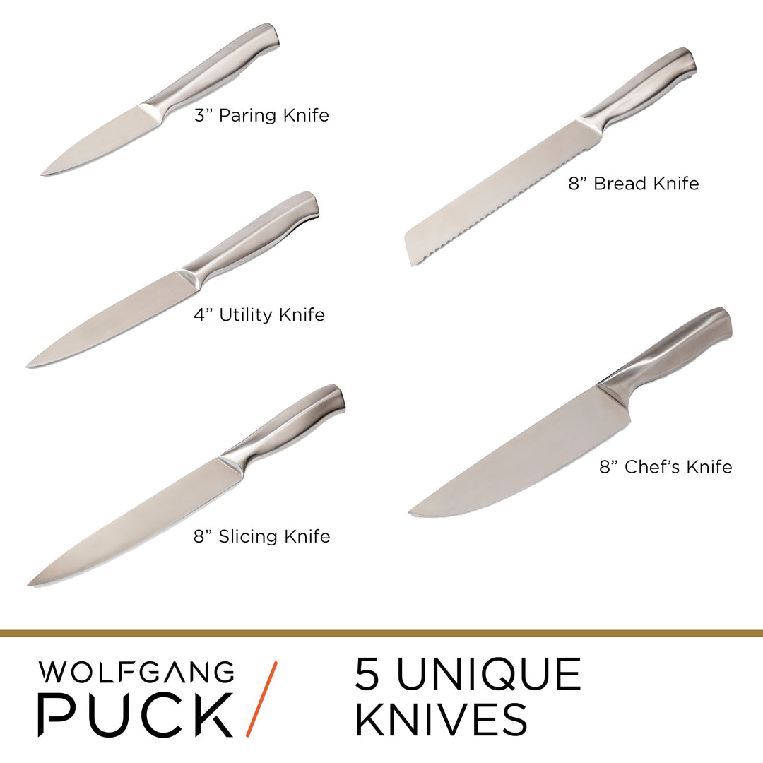 Wolfgang Puck 6-Piece Stainless Steel Knife Set with Knife Block