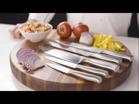 carbon stainless steel knife set video by Wolfgang Puck