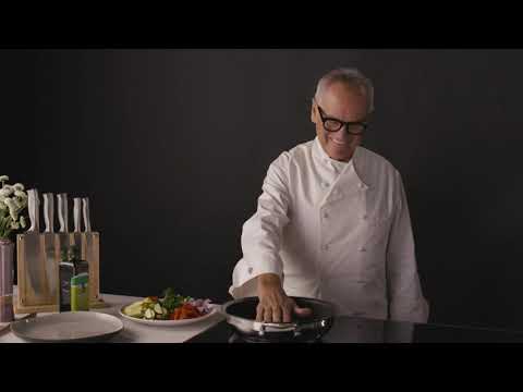 Wolfgang Puck video cooking with stainless steel skillet